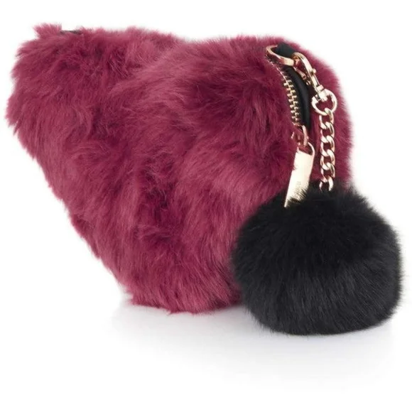 Topshop Bags Topshop Faux Fur Heart Shaped Purse With Pom Burgundy Gold Chain Crossbody Poshmark